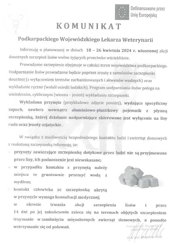 Komunikat Podkarpackiego Wojewódzkiego Lekarza Weterynarii